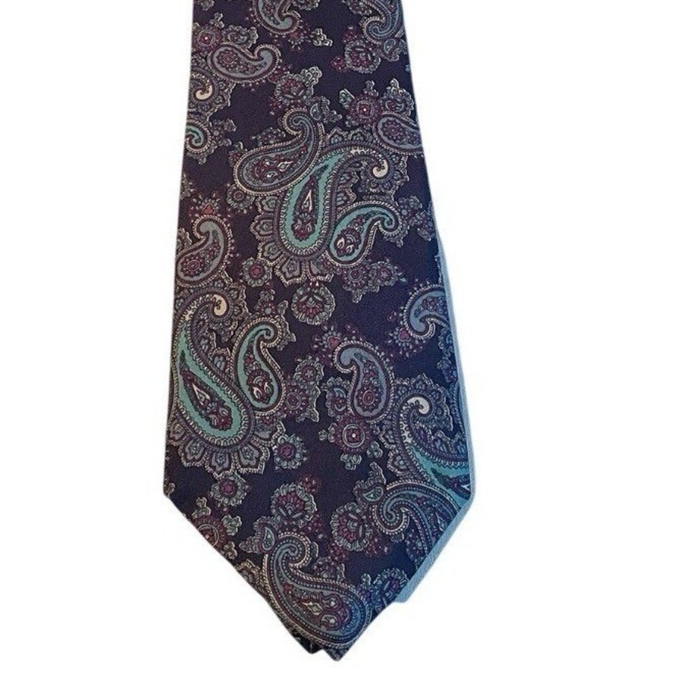 Unbranded Paisley Silk Tie Mens One Size Purple Teal Italian Fabric USA Made